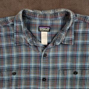 Patagonia Pima Cotton Shirt Mens XL Blue Plaid Cotton Long Sleeve Button Up